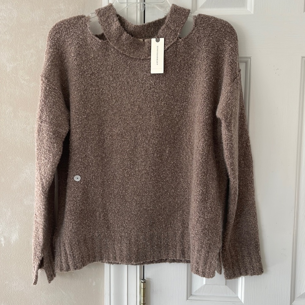 Woman’s Anthropologie Cold Shoulder Beige Sweater Size S, New